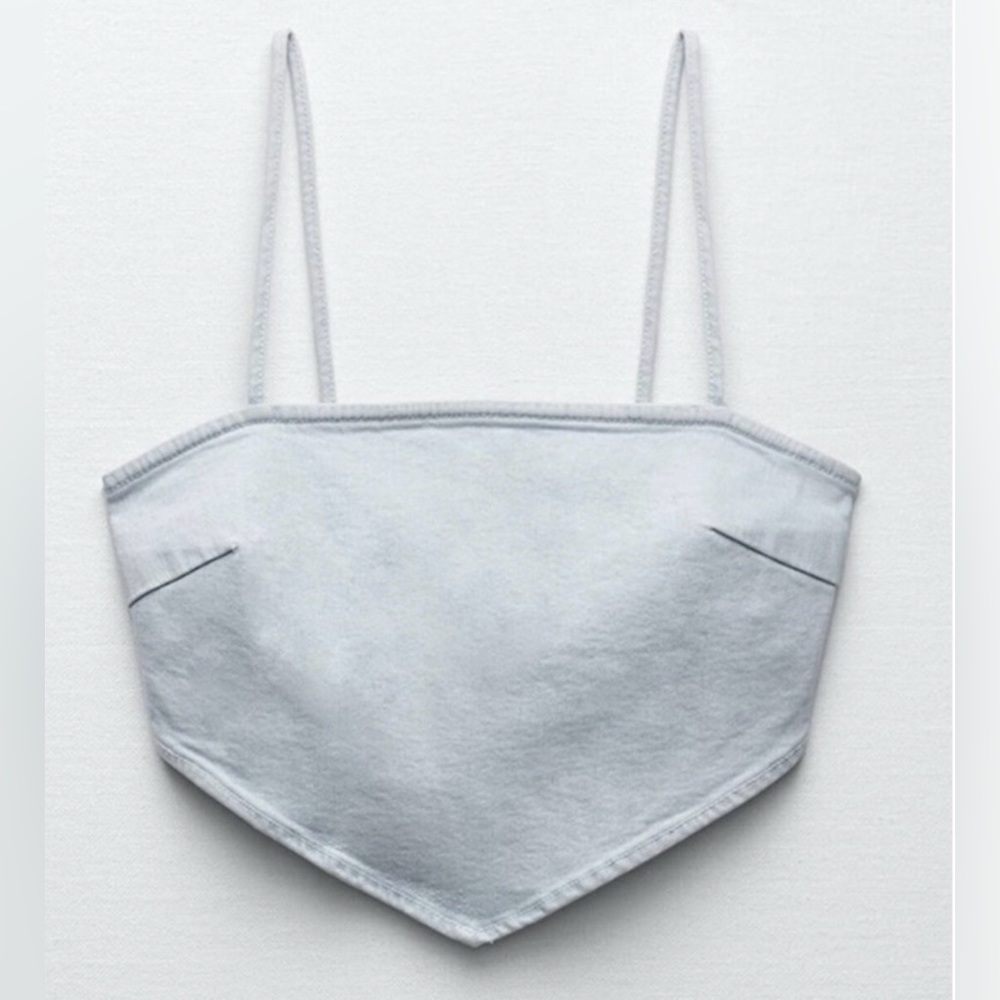 Zara Denim Bandana Crop Top With Side Zipper In Light Blue Size M